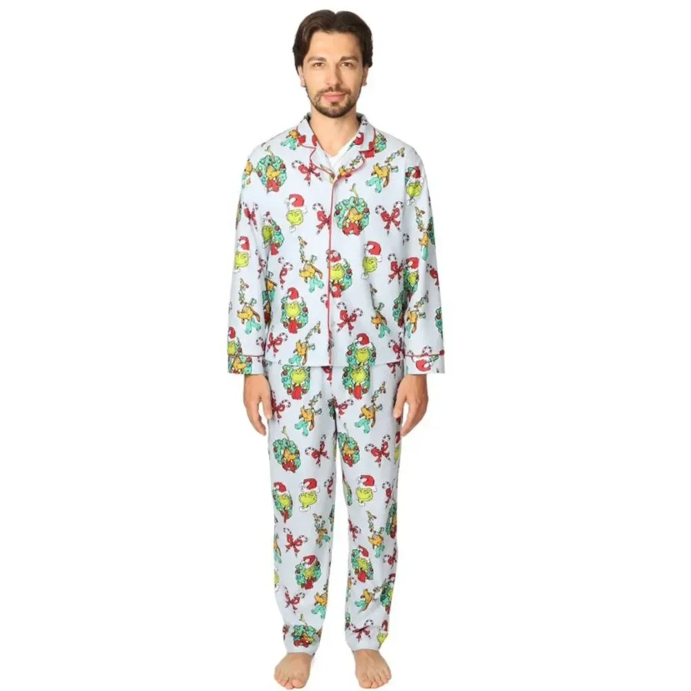 NEW Mens Sz Large Christmas Holiday GRINCH Soft Comfy 2 Pc Pajama Lounge Set